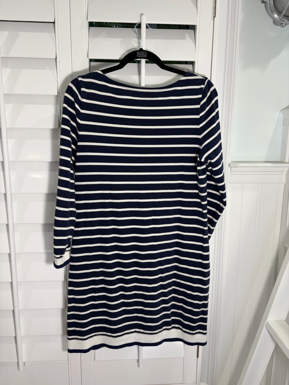 Boden 100% Cotton Navy & White Striped 3/4 Sleeve Nautical Knit Dress (L) - Picture 3 of 5